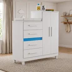 Cômoda Infantil Bebê Incluso Guarda Roupa 4 Gavetas Cabideiro Quarto de Bebê Branco