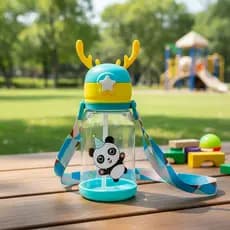 Garrafa Agua Alce Portatil Canudo Criança Infantil Adesivo Cor Verde
