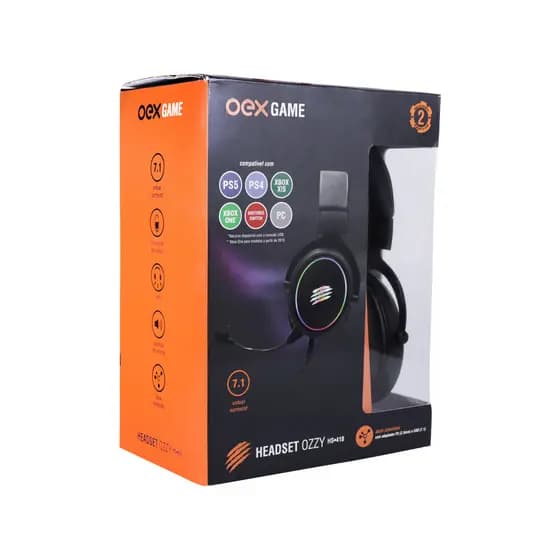 Fone de Ouvido tipo Headset Gamer Ozzy OEX HS418 Surround 7.1 Led - Cor Preto