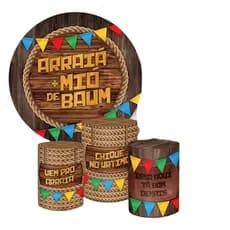 KIT PAINEL REDONDO + TRIO CAPAS CILINDRO ARRAIÁ FESTA JUNINA
