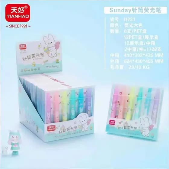 Marca Texto Pastel Seringa 6 Cores | Caneta Marca Texto Kawaii Papelaria Escolar
