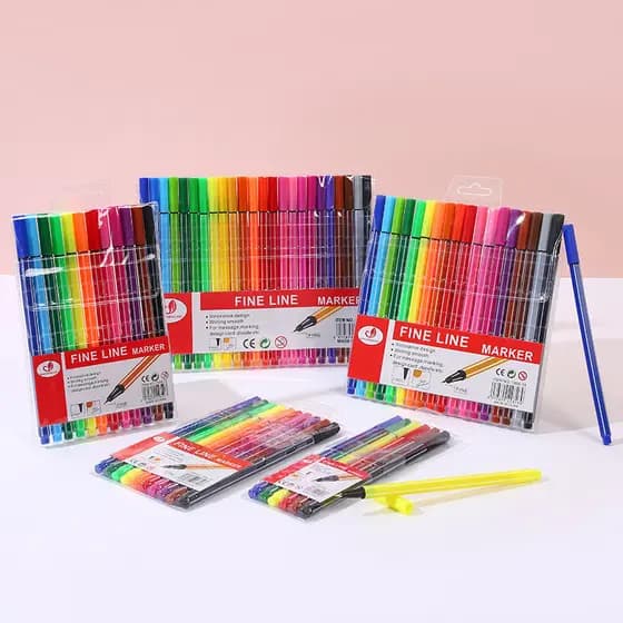 Kit 12/24/36/48 Canetas Fine Line Amarela e Colorida Ponta Fina 0.4 mm
