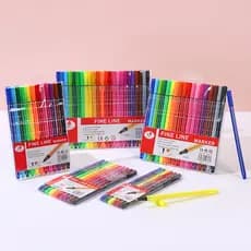 Kit 12/24/36/48 Canetas Fine Line Amarela e Colorida Ponta Fina 0.4 mm