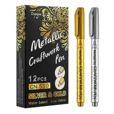 Canetas Metálicas Prata e Dourada para Papelaria e Artesanato Uso Escolar/Profissional/Artístico