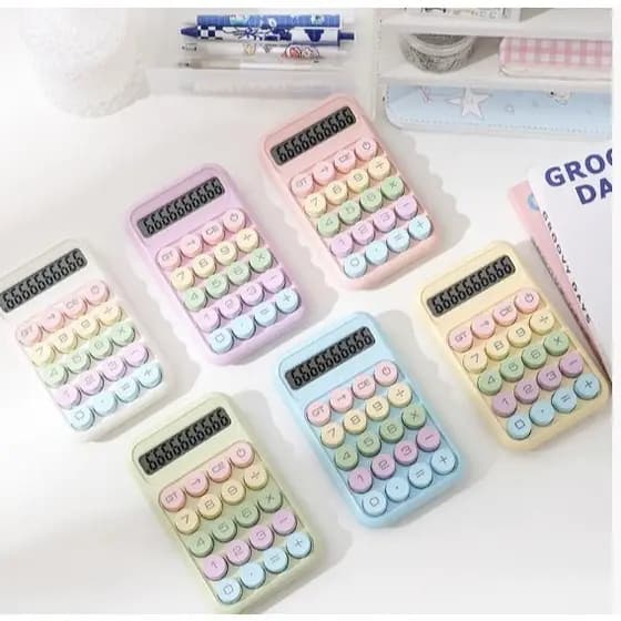 Calculadora Kawaii Runzon Grande 10 Dígitos Cores Pastel Botões Redondos Escolar Escritório Silenciosa Teclas Coloridas
