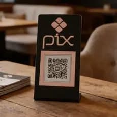 Placa Pix Qr Code Display Para Pagamentos Acrílico Preto Cor Preto e Rosa Plaquinha Bancada Balcão Loja Comércio