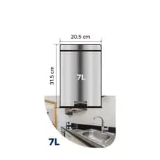 Kit 20L + 7L Lixeira Aço Inoxidável Pedal Prateado Brilhante