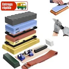 Kit De Pedras De Afiar Dupla Face Em Coríndon Branco Com Base Antiderrapante 400/1000+3000/8000