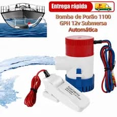 Bomba de Porão 12V 1100GPH para Barco Lancha Drenagem Submersível Marinha com Interruptor ABS