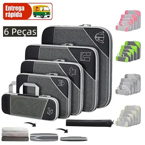 Conjunto de Cubos de Embalagem de Compressão Organizador de Roupas e Acessórios para Viagem, 6 Peças
