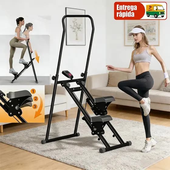 Máquina Simulador Escada Caminhada Dobrável 130kg Pedais Antiderrapantes, Display LCD