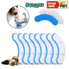 8 pcs Filtro de Reposição para Fonte de Água Pet com Carvão Ativado, Compatível p/ Gatos e Cachorros