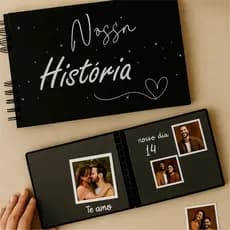 Álbum Scrapbook COM FOTOS INCLUSAS + CANETA EM GEL branca Capa Dura 20 Folhas 40 Página para Colagem