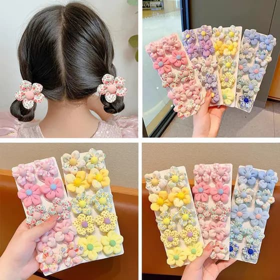 Conjunto Dopamina Colorido Pequena Flor Acessórios Para O Cabelo Elástico Não Meninas Anel K2y8