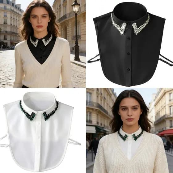 Blusa Feminina Blala Com Gola Falsa E Strass Removível Meia Camisa