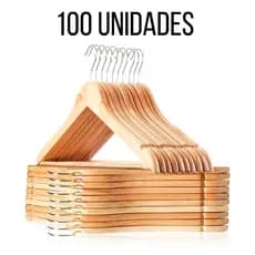 Kit 100 Cabide de Madeira Marfim Cabides Para Roupas Organizador Closet Calças Camisas Saias Premium