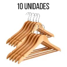 Kit 10 Cabide de Madeira Adulto Cabides Para Roupas Marfim Reforçado Gancho Giratório Antiderrapante