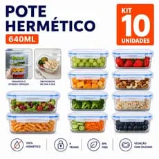 3, 5 ou 10 Pote de Vidro Com Tampa Hermético 640ml Ideal Marmita Forno Micro-ondas Tampa 4 Travas