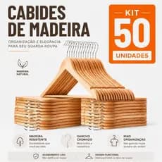 Kit 50 Cabide de Madeira Premium Cabides Para Roupas Organizador Closet Calças Camisas Saias Atacado