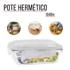 Pote Hermético Vidro Marmita 1040ml 4 Travas Ideal para Armazenar Conservar e Organizar