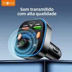 INOVA Adaptador Veicular QC3.0 + Bluetooth 5.0: Transmissor FM, MP3 Player, Áudio Estéreo Modulação