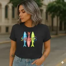 Camiseta Feminina Sardinhas Coloridas T shirt Feminina Camiseta Feminina Sardines 100% Algodão Conforto estilosa verão