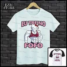 Camiseta Hello Kitty "Eu Treino Fofo" Unissex, Blusa Camisa Treino, Bodybuilding