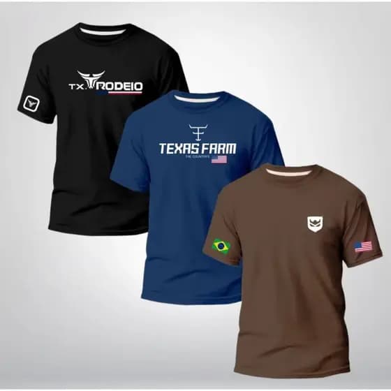 Kit 3 Camisa Masculina Algodão Camiseta Country
