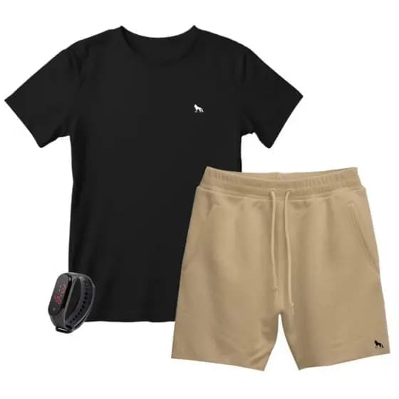 Camisa Masculina Algodão Short Moletom Masculino + Relógio