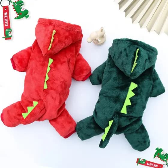 Roupas De Pelúcia Para Cães E Gatos Com Flange Coral , Transformação De Dinossauro Verde Vermelho Quentes De Outono Inve