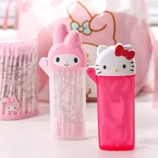 Sanrio Cotonete Slim Case Melody Kitty Caixa De Armazenamento Dividida Portátil