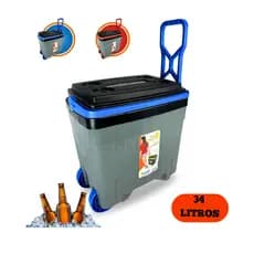 Cooler Caixa Térmica 34 Litros C/ Alça Reforçada Cor Vermelho ou Azul Para Praia E Viagem Lazer
