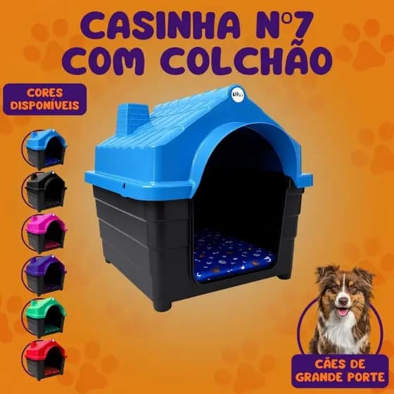 Casinha casa Cachorro N7 com Colchão de Porte Grande Casa Plástica Pet