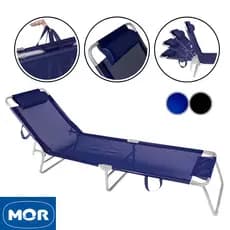 Espreguiçadeira Alumínio Mor 1 ou 2 Un Cadeira De Praia 4 Posições 100kg Jardim Piscina Reclinável 2701 Preto ou Azul