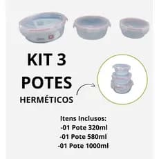 Conjunto 3 Pote Hermético Redondo Multiuso com Tampa