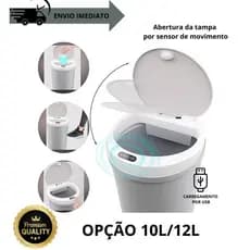 Lixeira Inteligente Automática Sensor de Movimento 10L/12L Com Bateria Embutida Acompanha Cabo USB