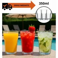 Kit 3 Unidades Copos de Vidro Grosso Resistente Transparente Vitaminas Sucos Drinks  350ml
