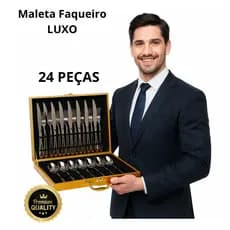 Kit Faqueiro 24 Peças Luxo Inox Não Oxida Durável Com Maleta