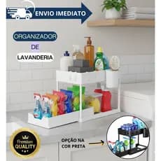 Organizador Prateleira Lavanderia Cozinha Pia Multiuso De Metal Com Bandeja Deslizante