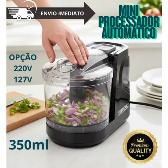 Mini Processador de Alimentos Picador de Alho Automático 350ml Opção 220V e 127V Cor Preto