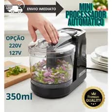 Mini Processador de Alimentos Picador de Alho Automático 350ml Opção 220V e 127V Cor Preto