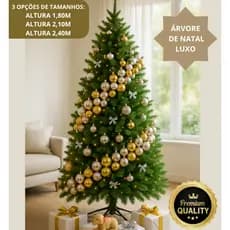 Árvore de Natal Luxo Clássica Realista Tamanhos 1,80M/2,10M/2,40M Verde Grande