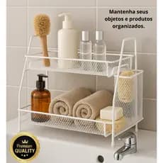 Organizador Multiuso Banheiro Cozinha Lavanderia 2 Andares Branco Metal.