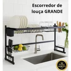 Escorredor de Louça Grande Para Pia Cozinha Aço Inoxidável Preto