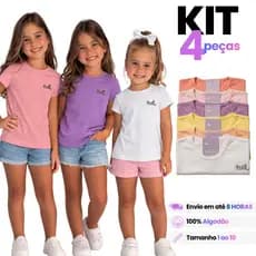 Kit Camiseta Manga Curta Infantil Menina 100% Algodão Lisa Básica Baby T-shirt Camiseta Verão Escola