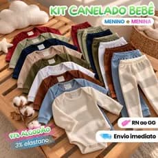 Kit 6 Peças RN ao GG Conjunto Bebê Canelado Antialérgico 100% Algodão 3 Body + 3 Calça Sortido