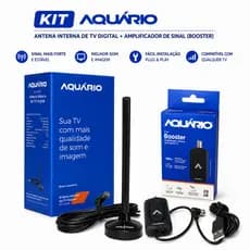 KIT ANTENA DIGITAL INTERNA DTV-100P AQUARIO HDTV 4K + AMPLIFICADOR DE SINAL ANTENA BOOSTER BT-26