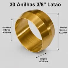 30 Anilha 3/8" Em Latão Ar Comprimido Manutenções Pneumático Industrias Oficinas Carretas Caminhões.