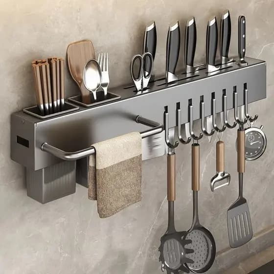Suporte Organizador Inox Utensílios na Parede Facas Barra Ganchos Magnético Cozinha