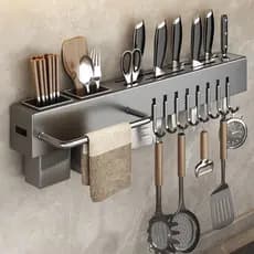 Suporte Organizador Inox Utensílios na Parede Facas Barra Ganchos Magnético Cozinha